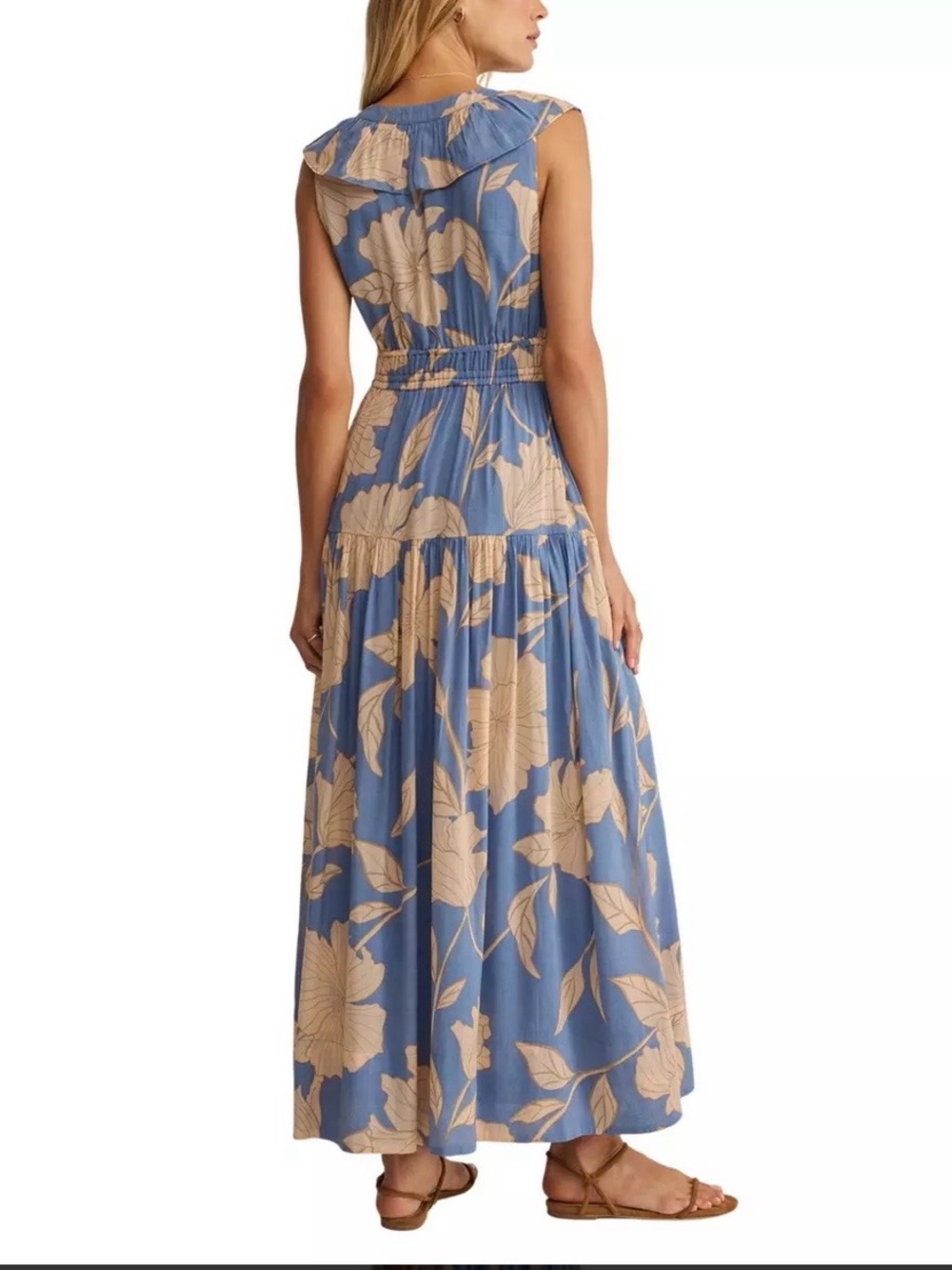 Z Supply Blue and Cream Floral Ruffle Maxi Dress NWT - Picture 2 of 4